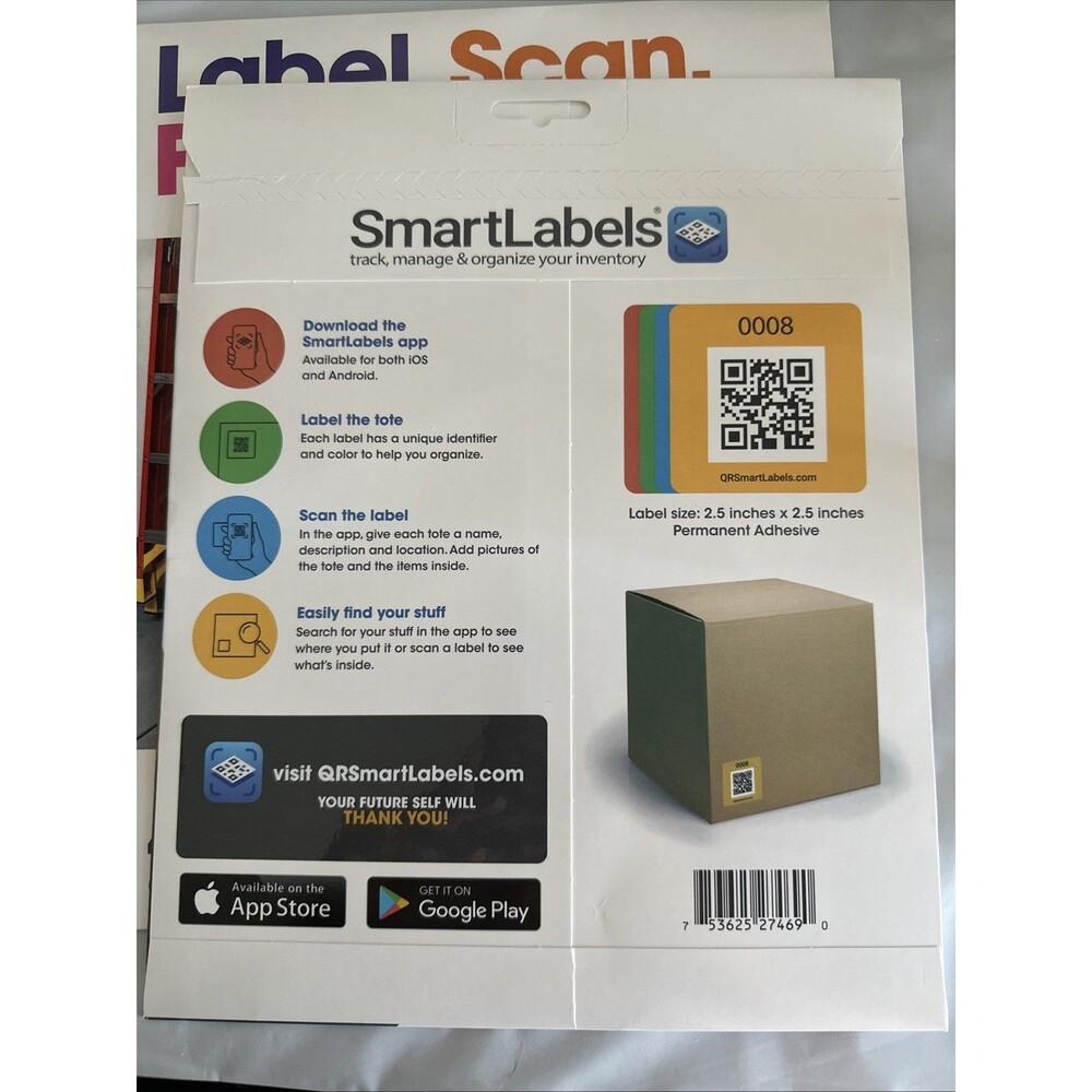 Smart Labels QR Code Stickers, Two Packs of 48, 96 Total Labels Organize Totes - Picture 2 of 2